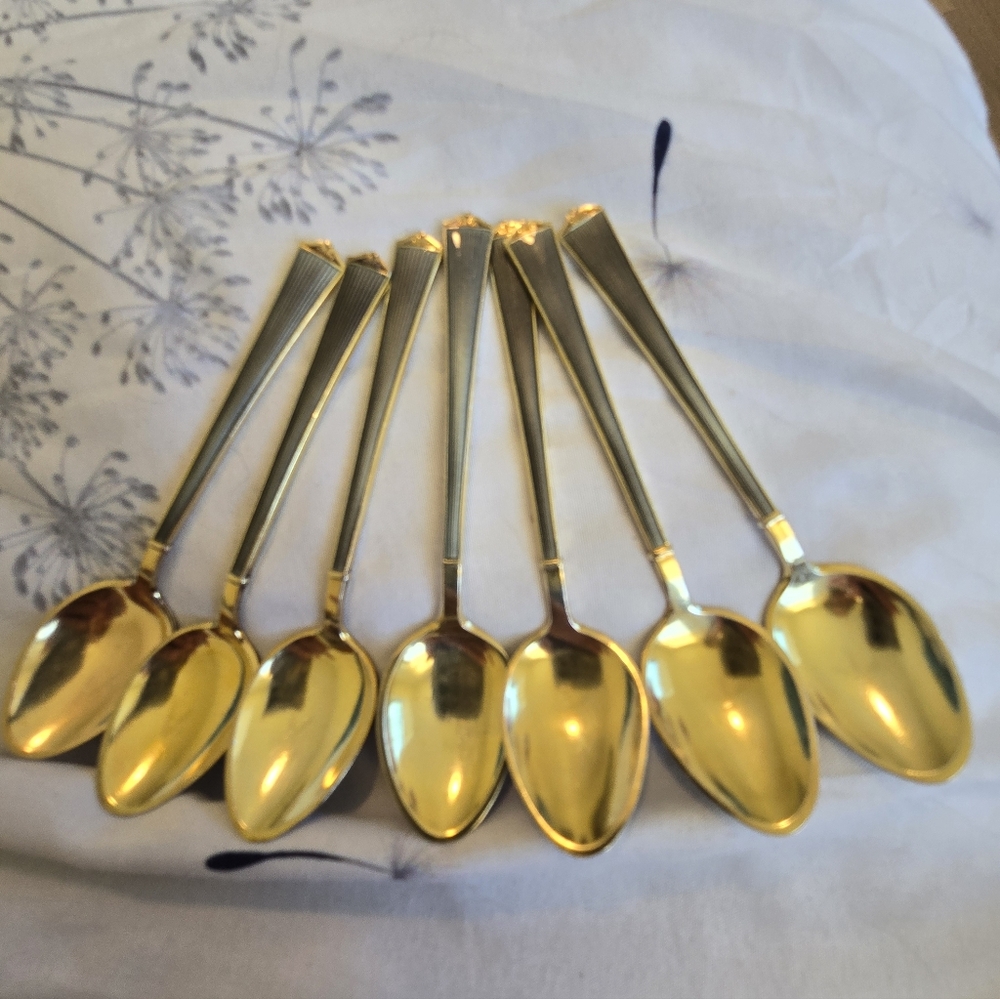 7 Elegant Gold and Silver Tiny Spoons Set, 925sterling, Made In Norway